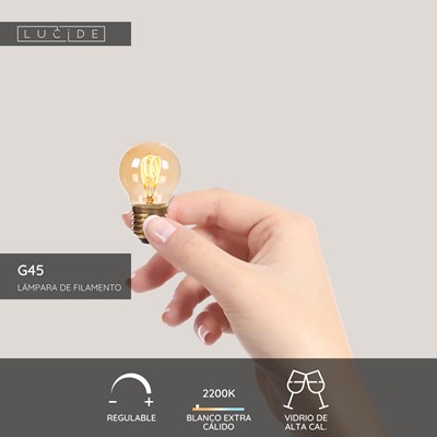 Lucide G45 - Lámpara de filamento - Ø 4,5 cm - LED 3 StepDim (Memoria) - E27 - 1x3W 2200K - Ámbar